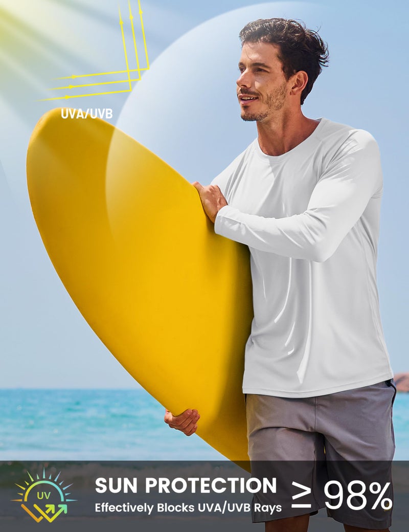 TACVASEN Mens Athletic T-Shirt Long Sleeve Rash Guard UV SPF Sun Shirts Quick Dry Breathable Workout Running Shirt Swim Shirt White L - Image 2
